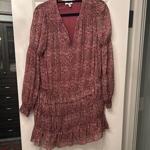Joie Long Sleeve Paisley Dress in Burgundy